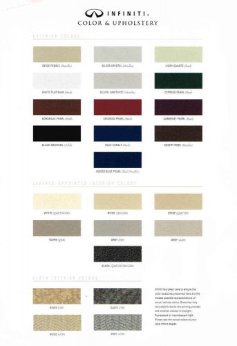 1996 infiniti color chart / upholstery brochure:q45,j30,g20,i30,q45t,j30t,g20t,t