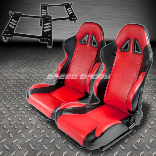 Pair type-5 reclining black red woven racing seat+bracket for 90-99 mr2 sw20
