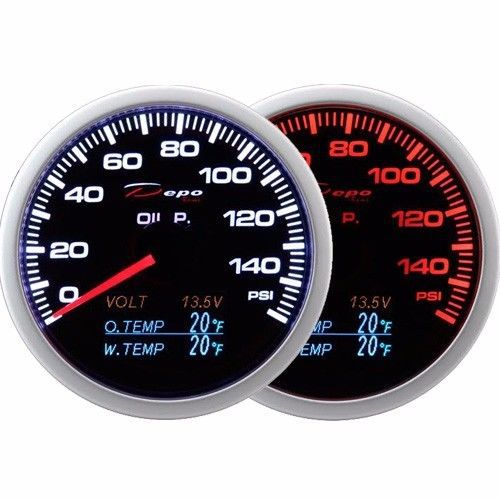 Depo 60mm smoked oil pressure volt oil temp&amp;water temp gauge led 4 in 1 psi &amp; f