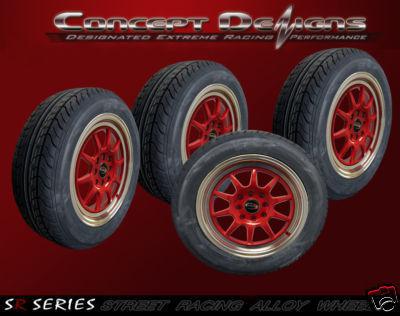15" evoke c10 style wheel rim tire package 4 lug 8 holes red  new
