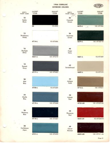 1966 cadillac eldorado calais de ville fleetwood sixty 66 paint chips dupont 10