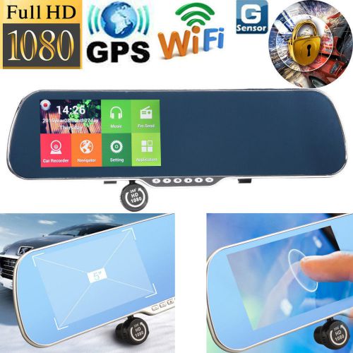 5&#034; hd car rearview mirror dvr dual lens camera android gps navigation wifi