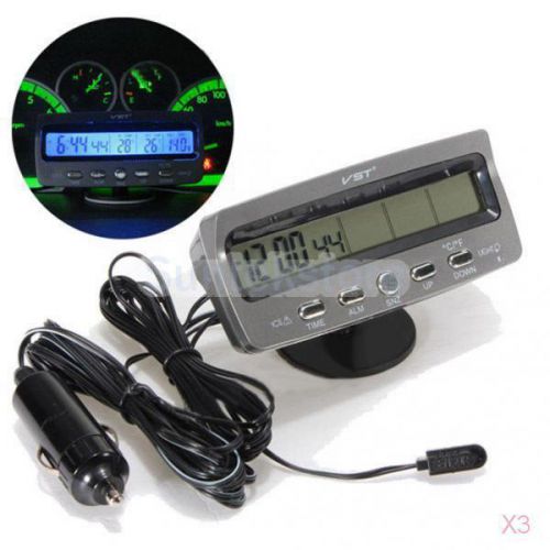 3x car voltage monitor battery alarm in/out temperature lcd thermometer clock