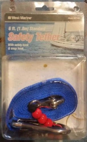 West marine standard safety tether 6ft. safety hook &amp; snap hook ***new***