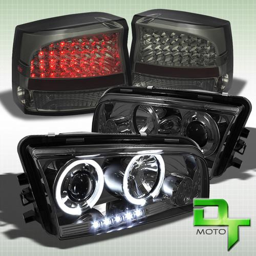 Smoked 09-10 dodge charger halo projector led headlights + full led tail lights