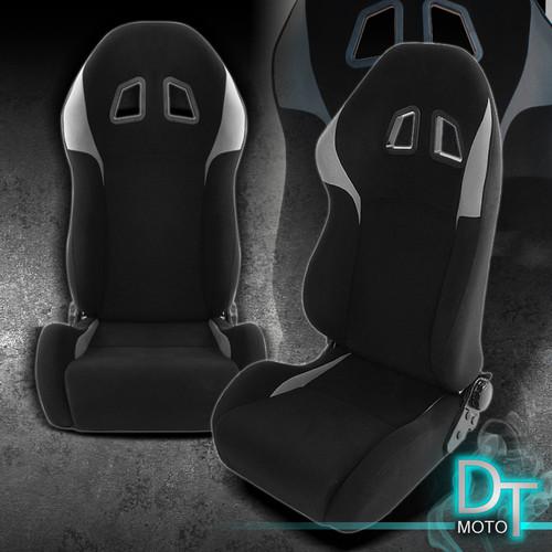 2pc jdm xm2 style reclinable drag racing seats black & grey + adjustable slider