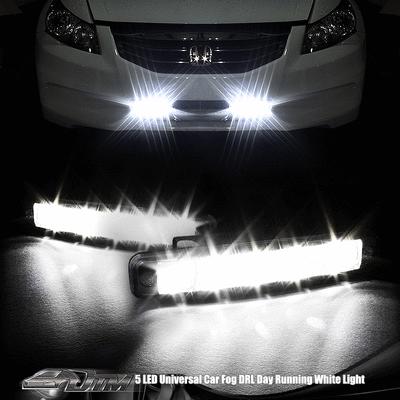 2x universal euro 12v 5w white 5 led daytime running / fog lights lamps drl