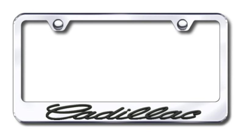 Cadillac 3d black on chrome license plate frame -metal made in usa genuine