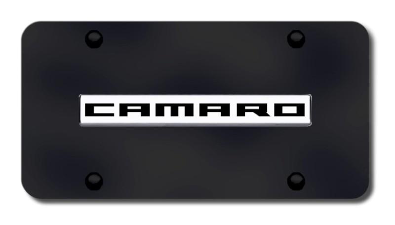 Gm camaro name chrome and black license plate made in usa genuine
