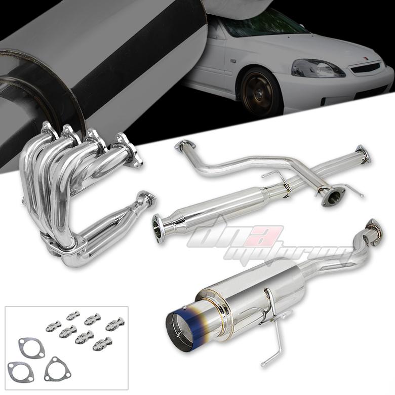 96-00 civic 3dr hb 4.5" burnt tip catback cat back+piping+header exhaust system