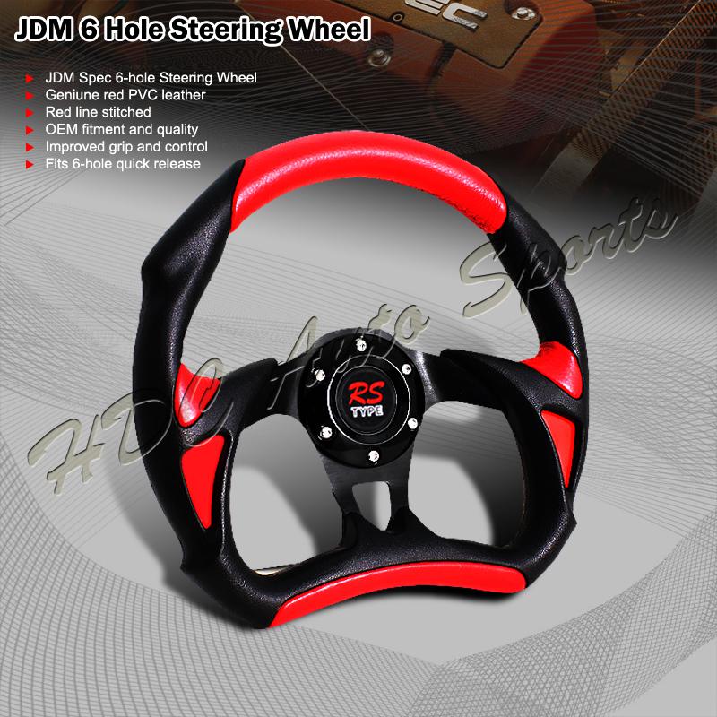 320mm jdm red pvc leather black battle style / type 6-hole steering wheel