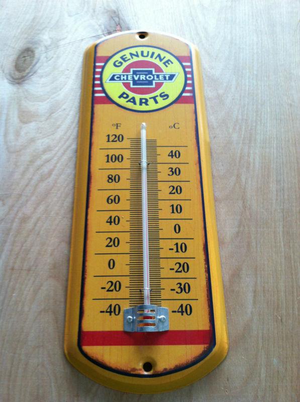 Genuine chevrolet thermometer metal sign.features reading celsius & fahrenheit