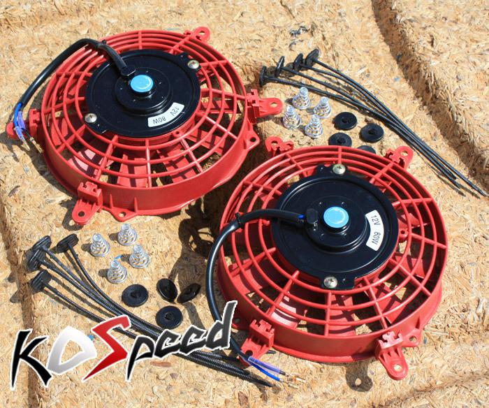 2x universal red 7" electric radiator/engine cooling fans+mounting zip tie kit