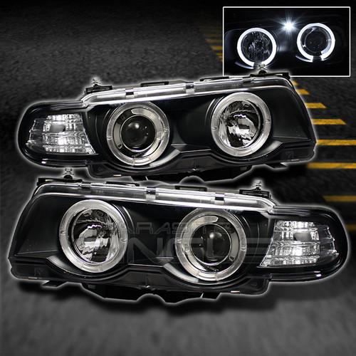 98-01 bmw e38 7-series jdm black dual halo projector headlights *fit hid-d2s*