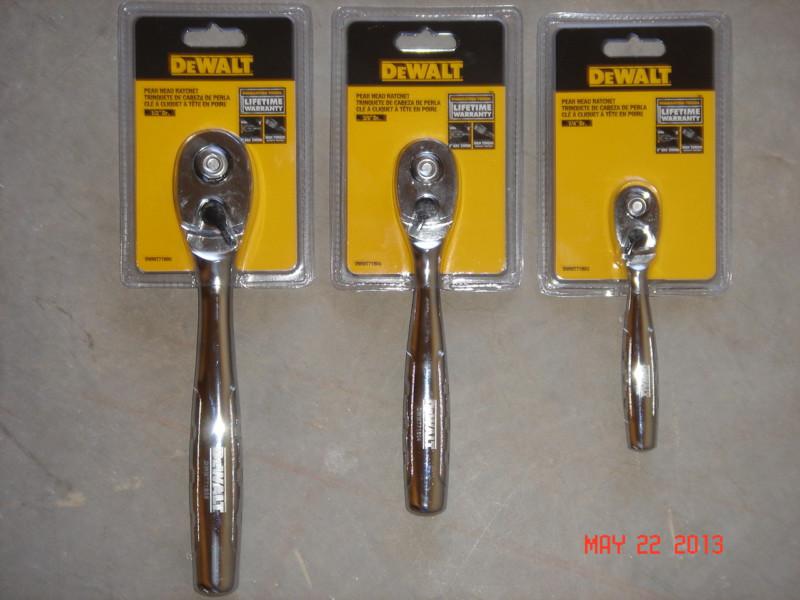 Pear head ratchets 3 total 1/2, 3/8, 1/4 drive dewalt..brand new. factory sealed