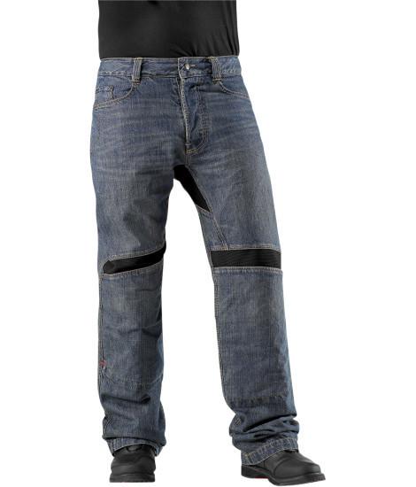 Icon victory mens motorcycle riding pants jeans denium blue black 34 waist