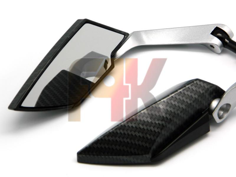 Carbon silver motorcycle cruiser bobber rearview mini mirrors 8mm 10mm thread