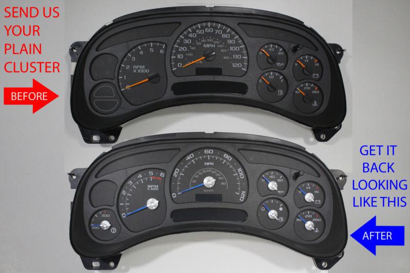 Custom truck speedometer repair service + escalade black gauges + blue needles