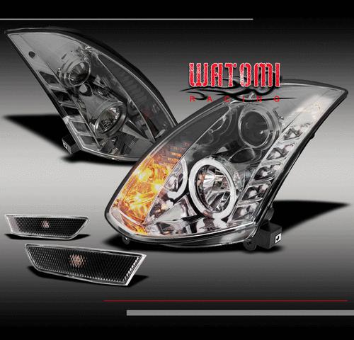 03-07 infiniti g35 coupe 2dr drl led halo projector smoke head light+side marker