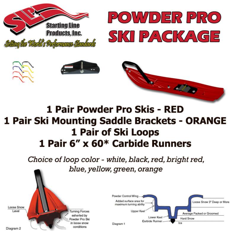Polaris 6/7/8/900 iq/raw 2006-11 slp powder pro orange skis, mounts, 6" carbides