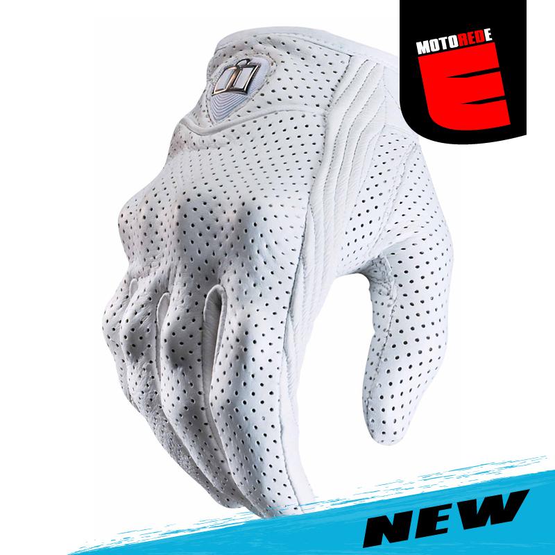 Icon womens pursuit perforated leather motorcycle riding glove white large lg l