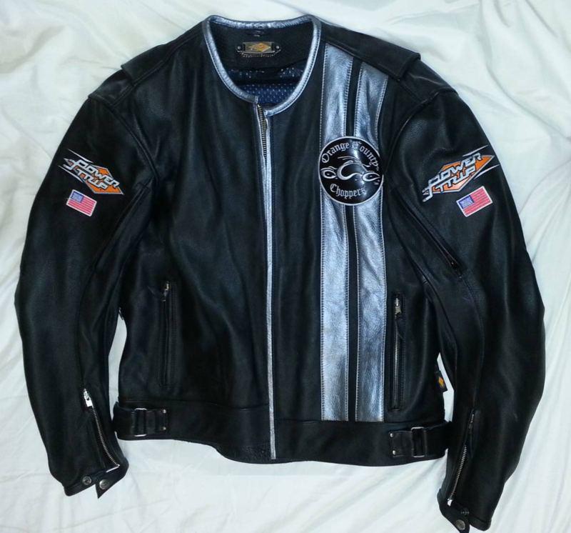 Orange county choppers heavy leather motorcycle jacket w/ back/shoulder protect