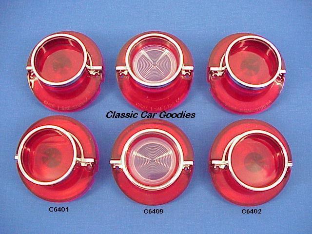 1964 chevy impala tail light & back up lenses (6) chrome bezels