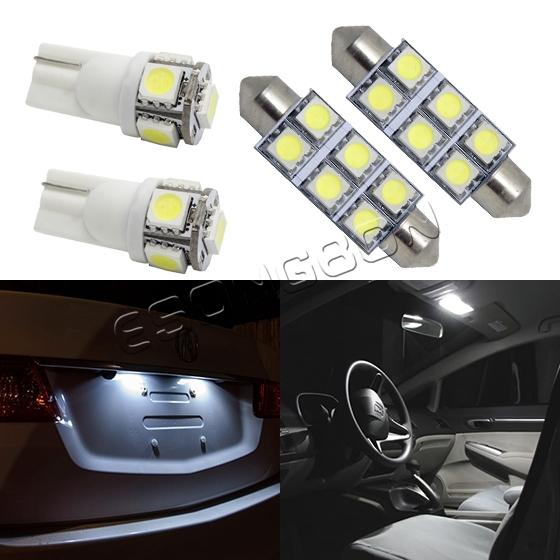 6x white interior lights package for map 42mm+ dome + t10 licence plate led lamp