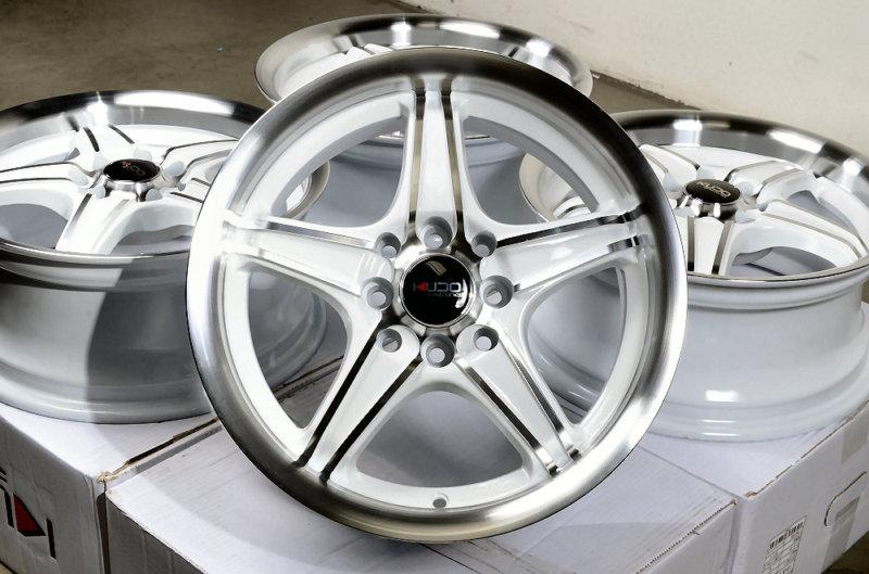 15" white kudo wheels rims 4x100 insight civic cobalt accord aerio esteem tercel