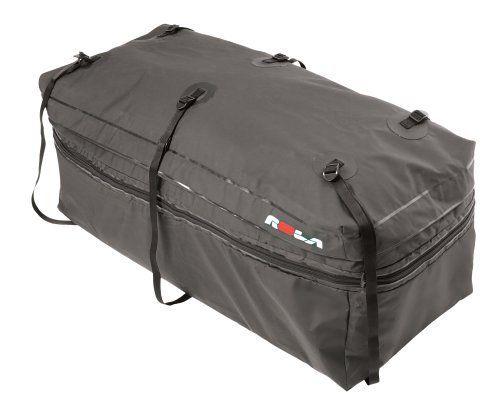 Expandable hitch tray cargo bag for storage behind vehicle travel