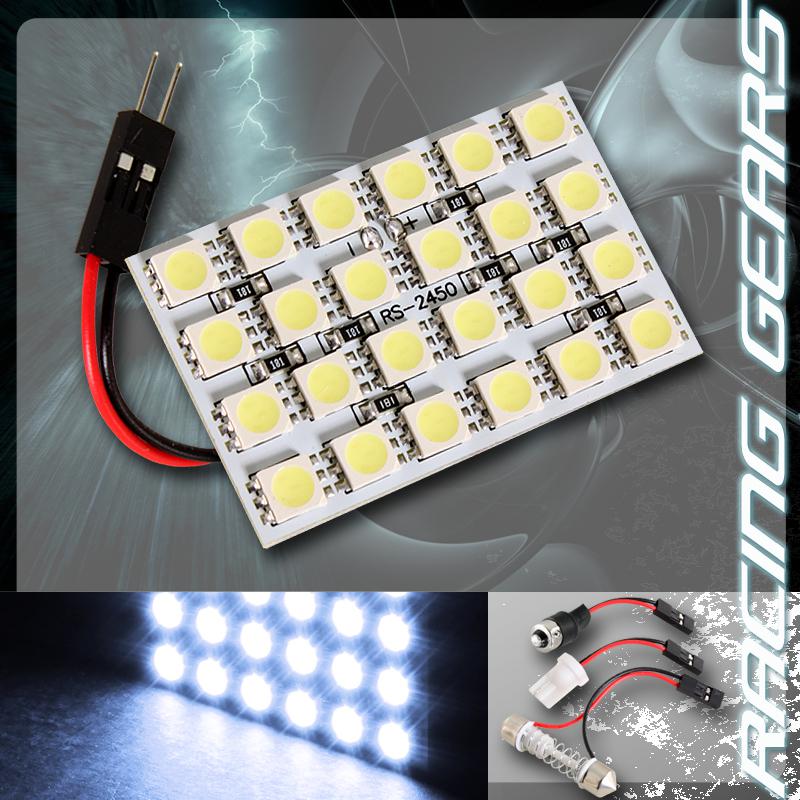 1x white 24 smd led replacement interior dome map light t10 &  festoon adapters