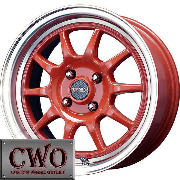 16 red drag dr-16 wheels rims 4x100 4 lug civic mini miata g5 cobalt xb integra