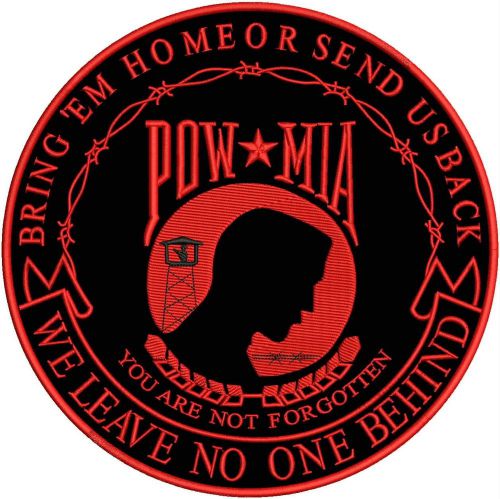 Pow mia red on black iron and sew on center patch for biker jacket vest cp170sk