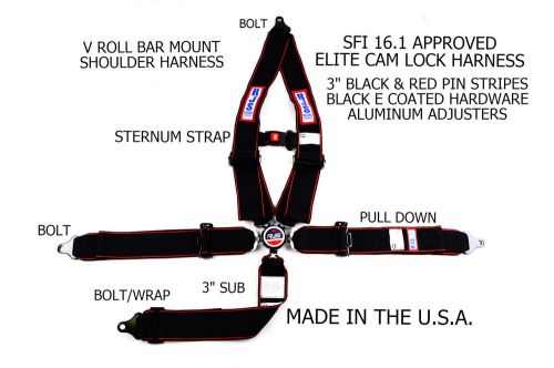 Rjs sfi 16.1 elite 4 point cam lock racing harness belt black red stripe 1099801