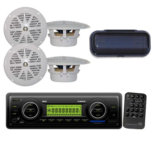 Plmr87wb boat mp3 aux usb sd weather band+ splash cover+ 4x 100w black speakers