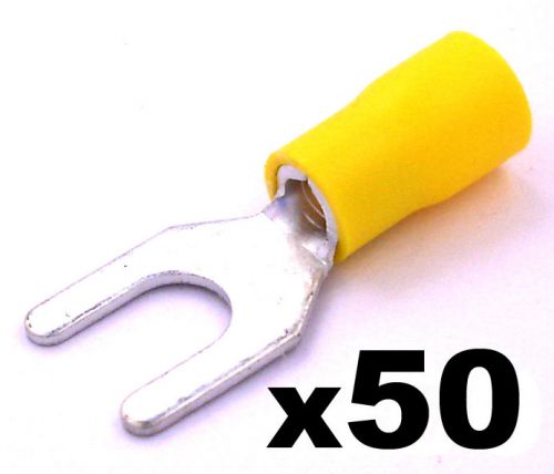 50x yellow 6mm insulated fork crimp connector terminals electrical cable wiring