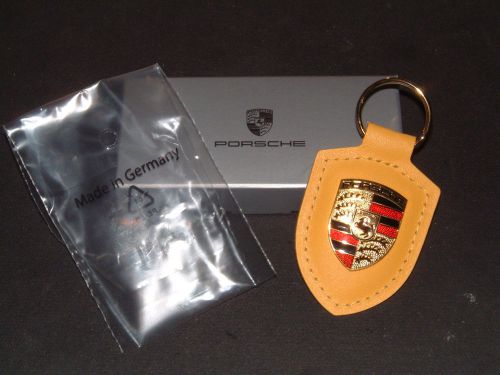 Porsche design driver&#039;s selection yellow crested leather key ring nib &amp; oem!!