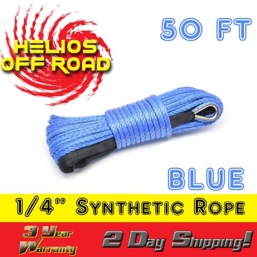 1/4&#034; x 50&#039; blue synthetic winch line cable rope 7000+ lbs with sheath (atv utv)