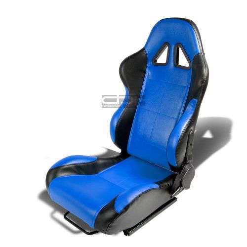 2 x blue/black pvc leather sports racing seats+universal slider driver left side