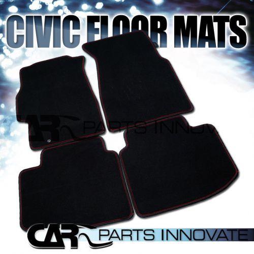 For 1996-2000 honda civic 2dr/3dr 4pc red trim black floor mats carpet