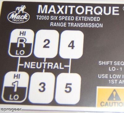 Mack t2060 6 speed transmission shift pattern, part number 9rj410m2