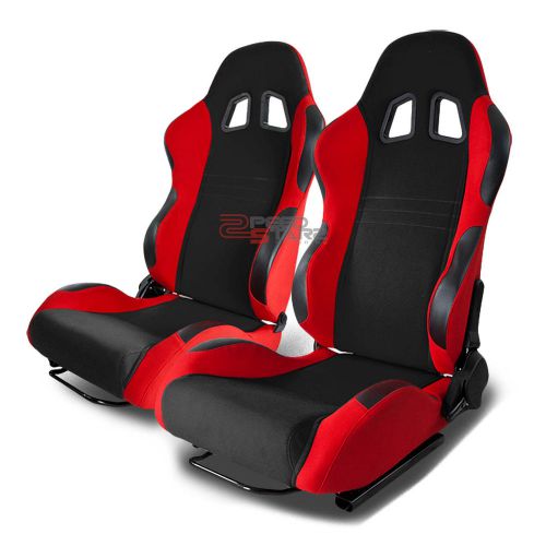 Type-7 pair black and red woven fabric full reclinable racing seats pair+sliders