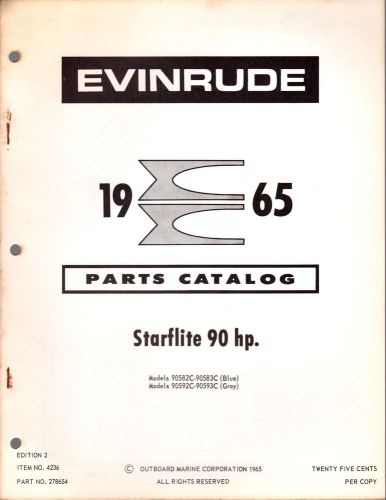 1965 evinrude outboard motor starflite 90 hp parts manual p/n 278654  (542)