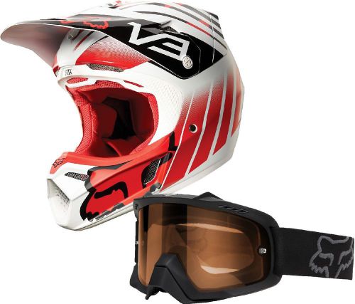 Fox racing red v3 savant helmet with matte black airspc enduro goggle