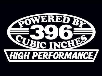 2 high performance 396 cubic inches decal set hp v8 engine emblem stickers