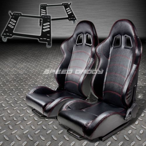 Pair type-1 reclining black pvc racing seat+bracket for 90-99 toyota mr2 sw20