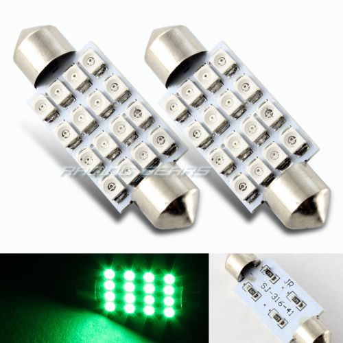 2x 41mm 16 smd green led panel interior replacement dome light lamp festoon bulb