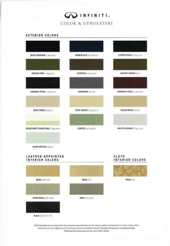 1997 infiniti color chart / upholstery brochure: q45,j30,,i30,qx4,q45t,j30t,t,97