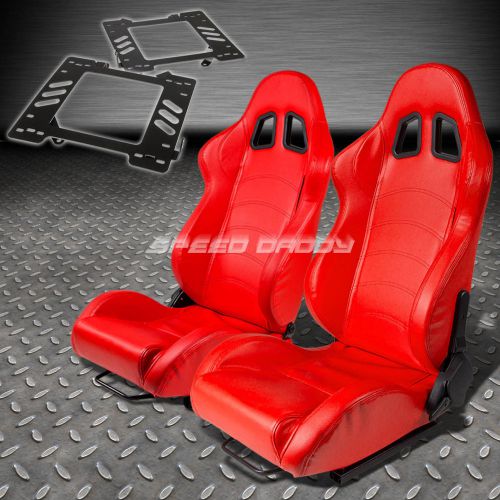 Pair type-1 reclining red pvc leather racing seat+bracket for 99-04 mustang