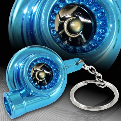 Universal blue chrome turbo charger bearing spinning turbine key chain ring fob